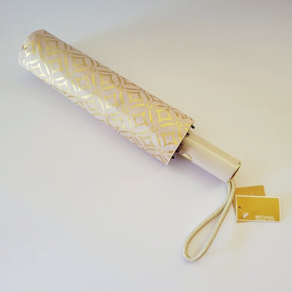 Michael Kors Travel Umbrella Push Button Folding Pale Gold Multi 35F4GTFN1M - Picture 1 of 5